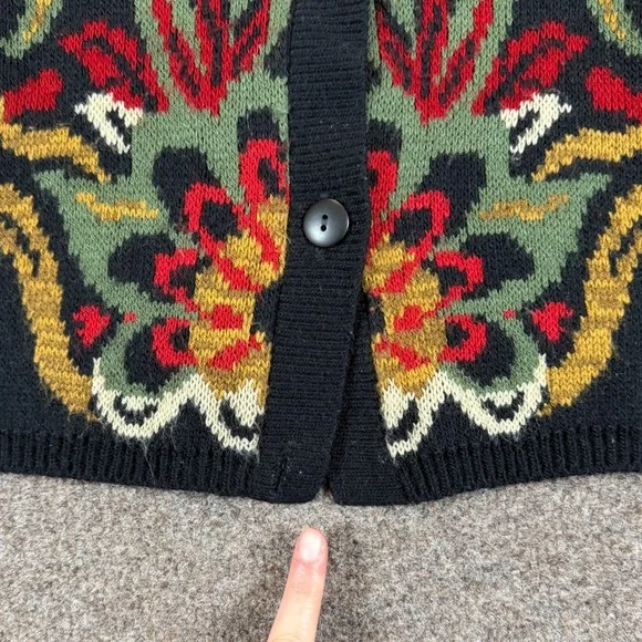Vintage 90s Black Cardigan Sweater Women’s S Colorful Paisley Pattern Grannycore - Picture 5 of 11